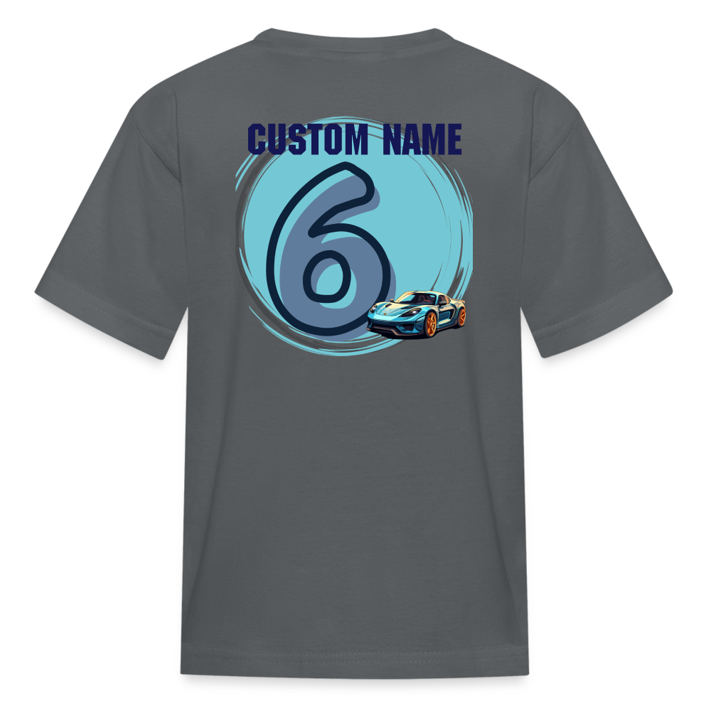 Custom Birthday 6 Car Kids' T-Shirt - charcoal