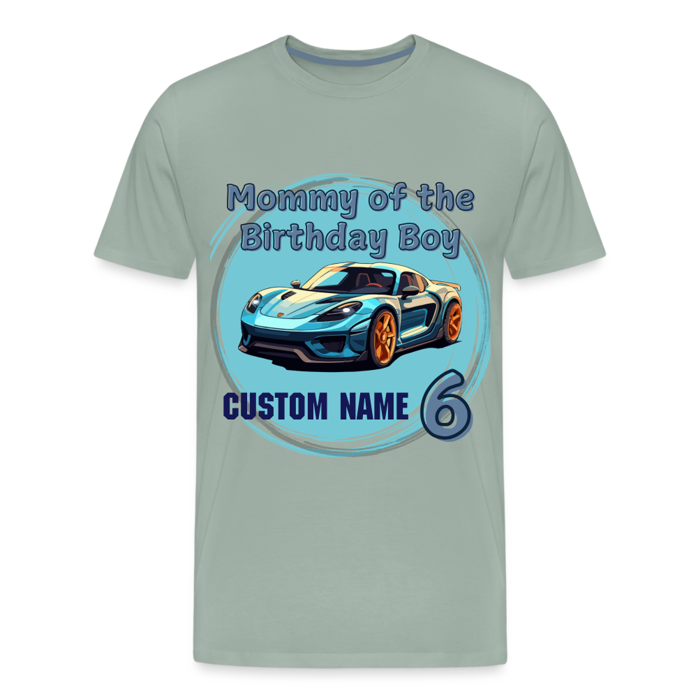 Mommy of the Birthday Boy 6 Car Premium T-Shirt - steel green