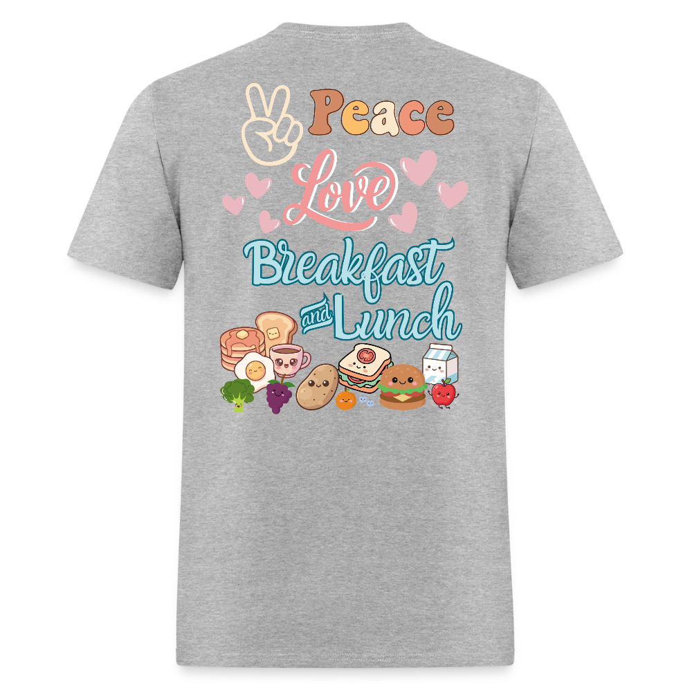 Customizable Peace Love Breakfast & Lunch T-Shirt | GILDAN 5000 - heather gray