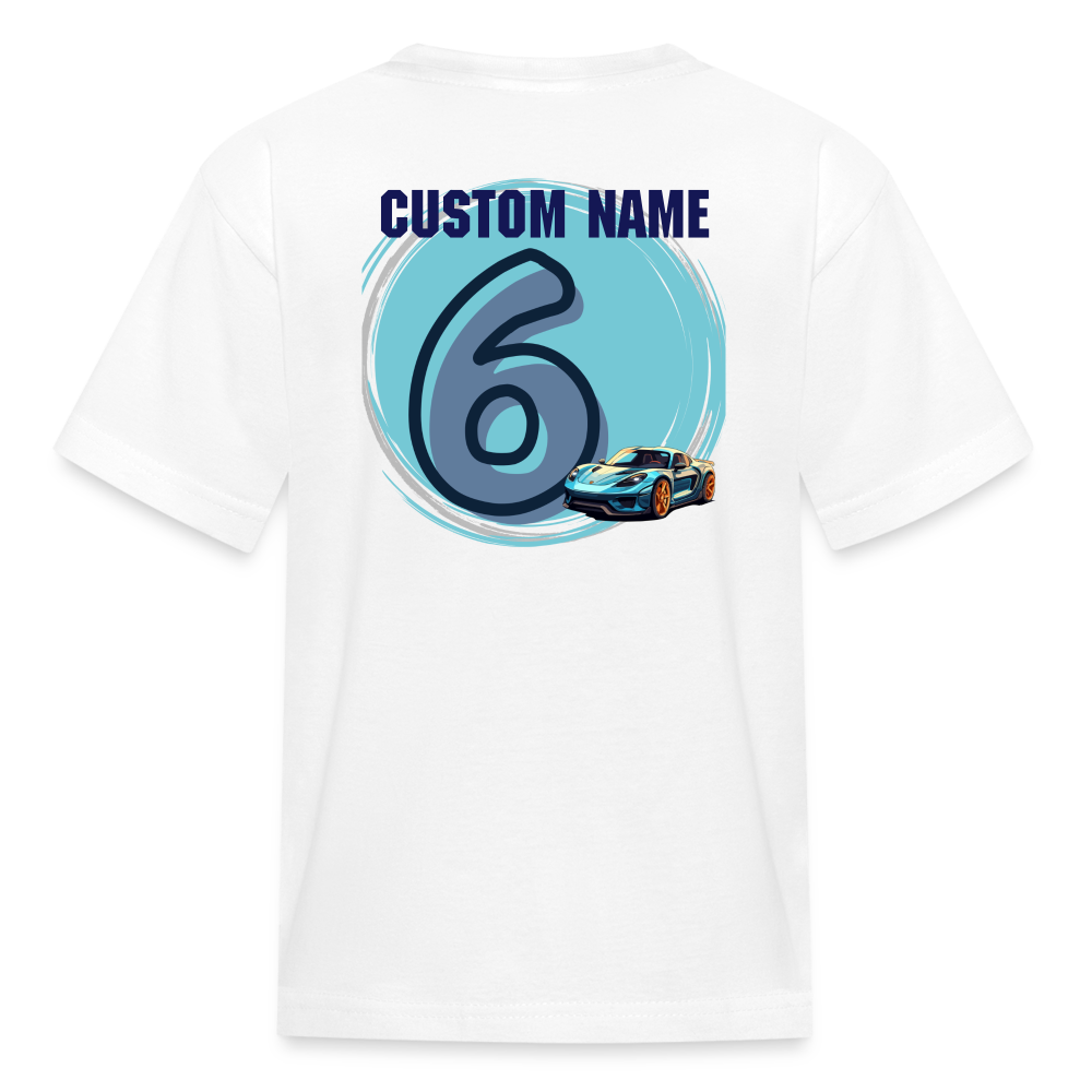 Custom Birthday 6 Car Kids' T-Shirt - white