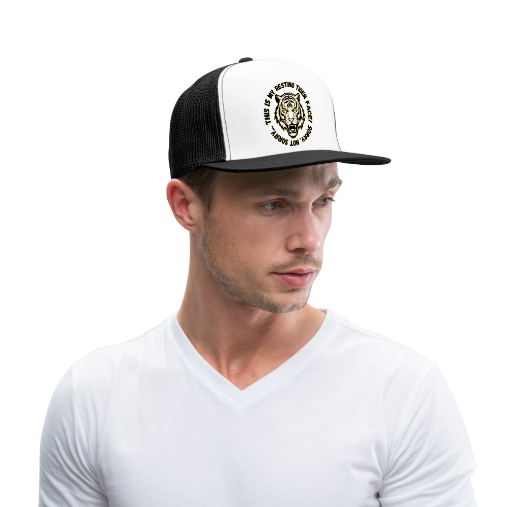 Resting Tiger Face Trucker Hat - white/black