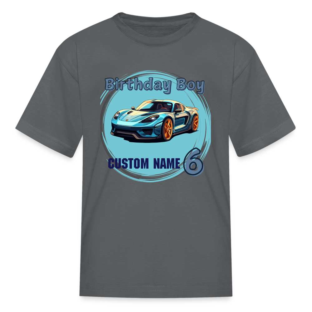 Custom Birthday 6 Car Kids' T-Shirt - charcoal