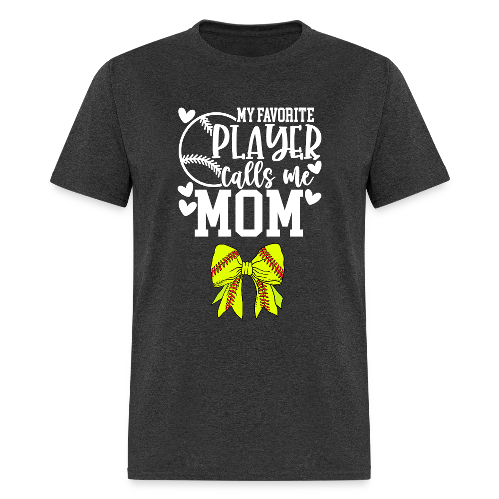 Fav Player Calls Me Mom Softball Bow Classic T-Shirt - heather black