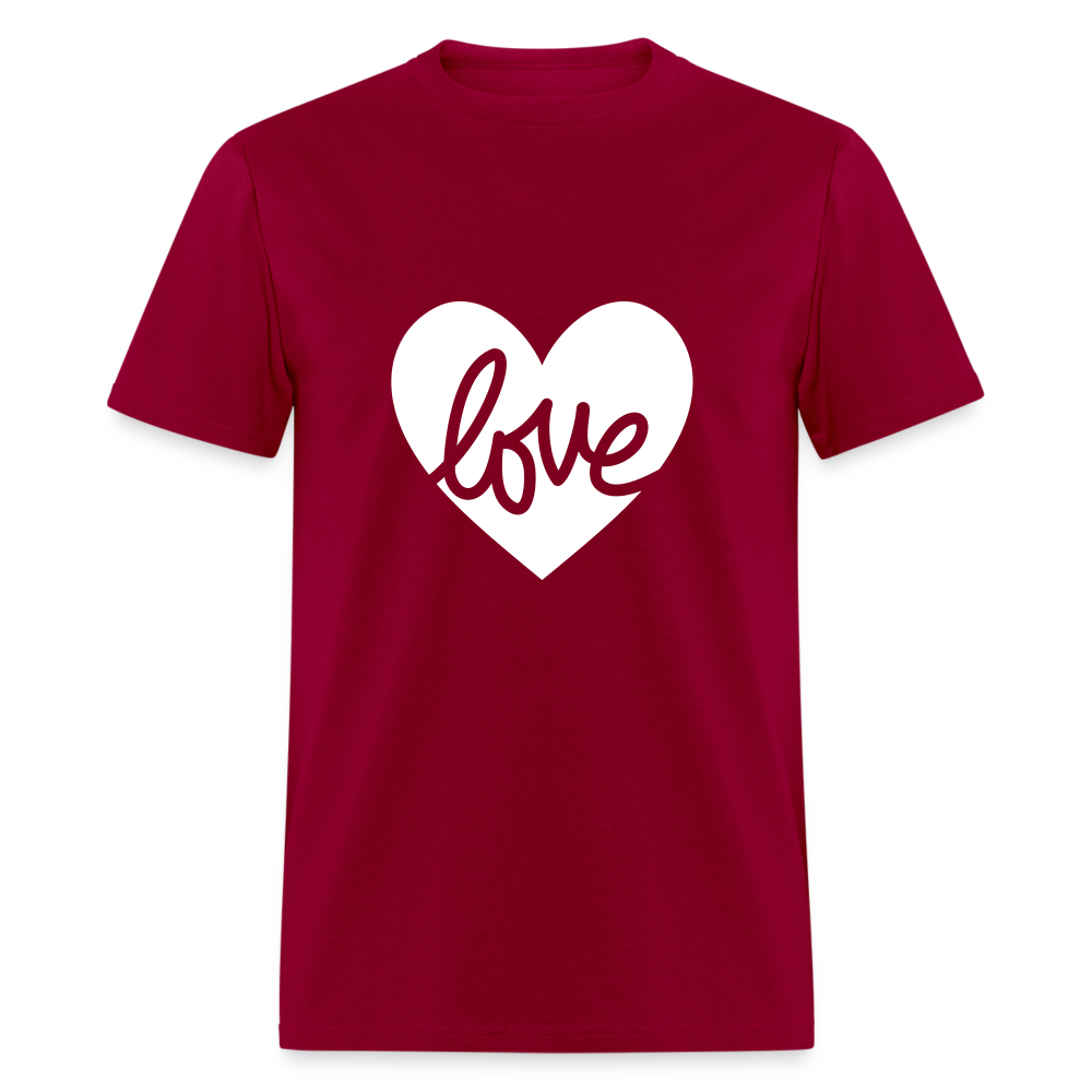 Love White Heart Unisex Classic T-Shirt - dark red