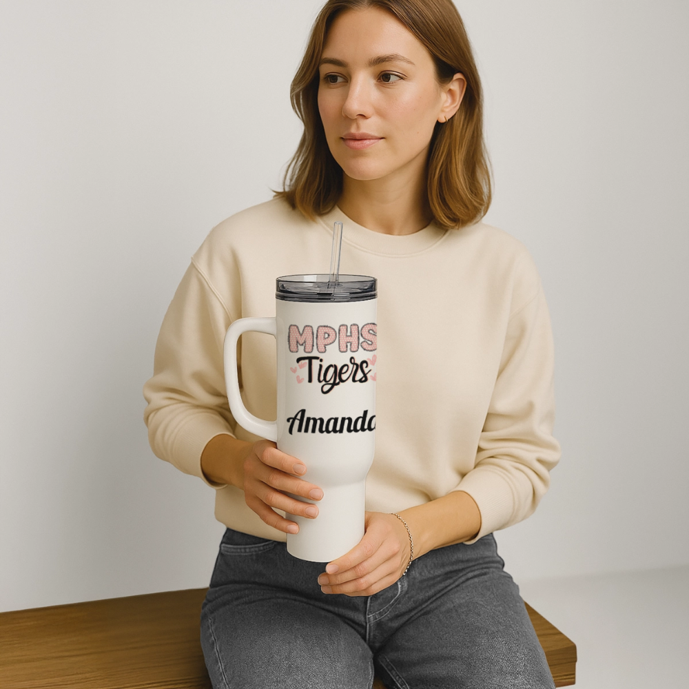 Customizable MPHS Fueling the GRRR 40 oz Travel Tumbler - white