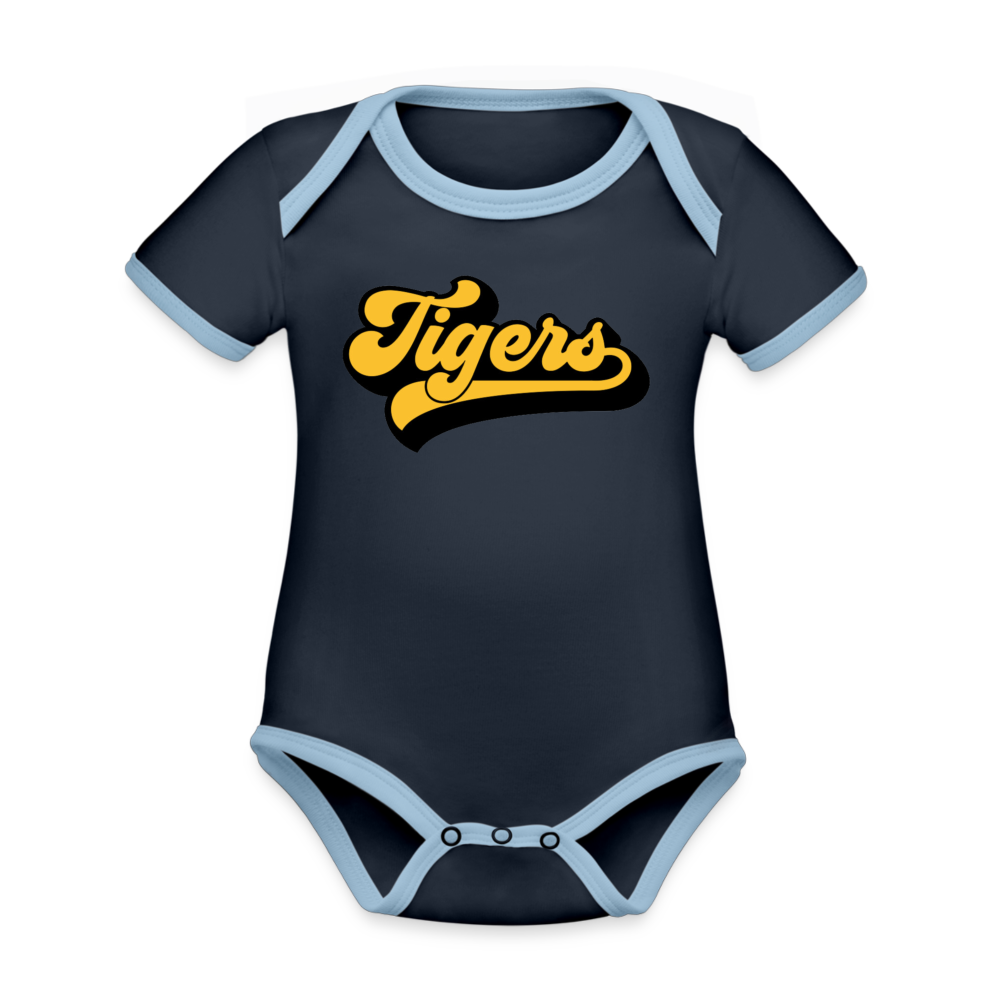 Tigers Organic Contrast Short Sleeve Baby Bodysuit - navy/sky