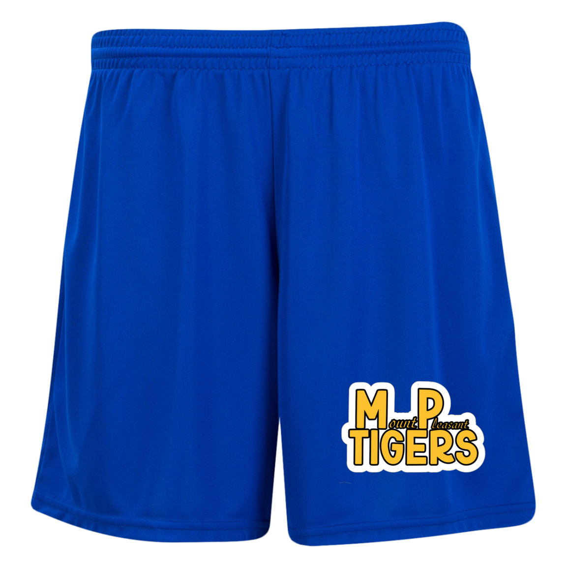 MP Tigers Gold and White Ladies' Moisture-Wicking 7 inch Inseam Training Shorts