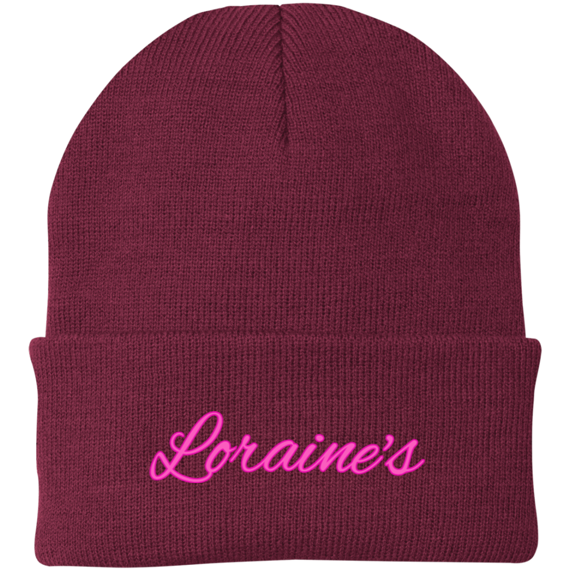 Loraine's Bright Pink Embroidered Knit Cap