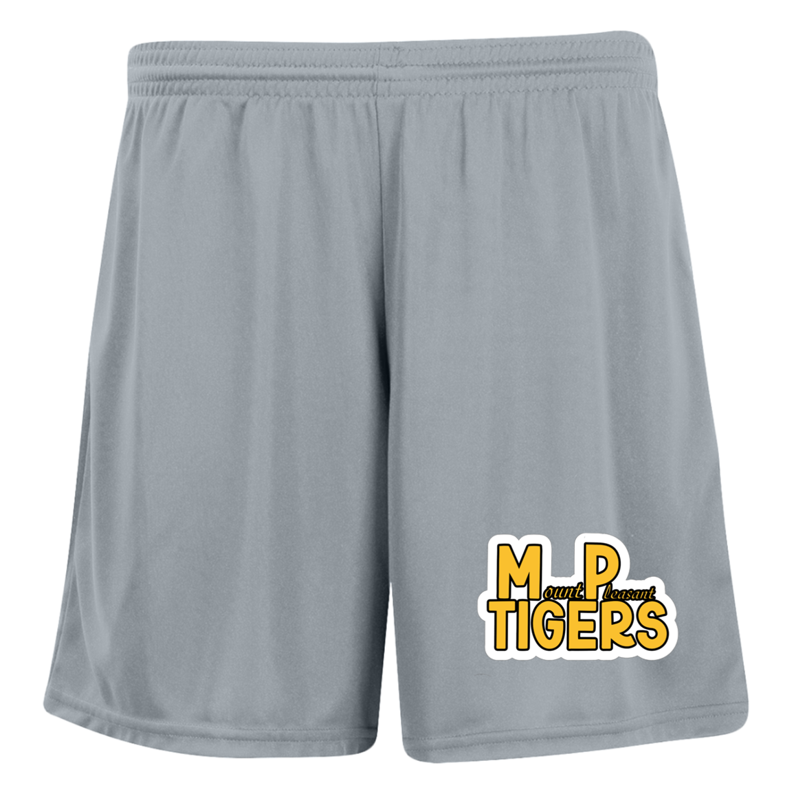 MP Tigers Gold and White Ladies' Moisture-Wicking 7 inch Inseam Training Shorts