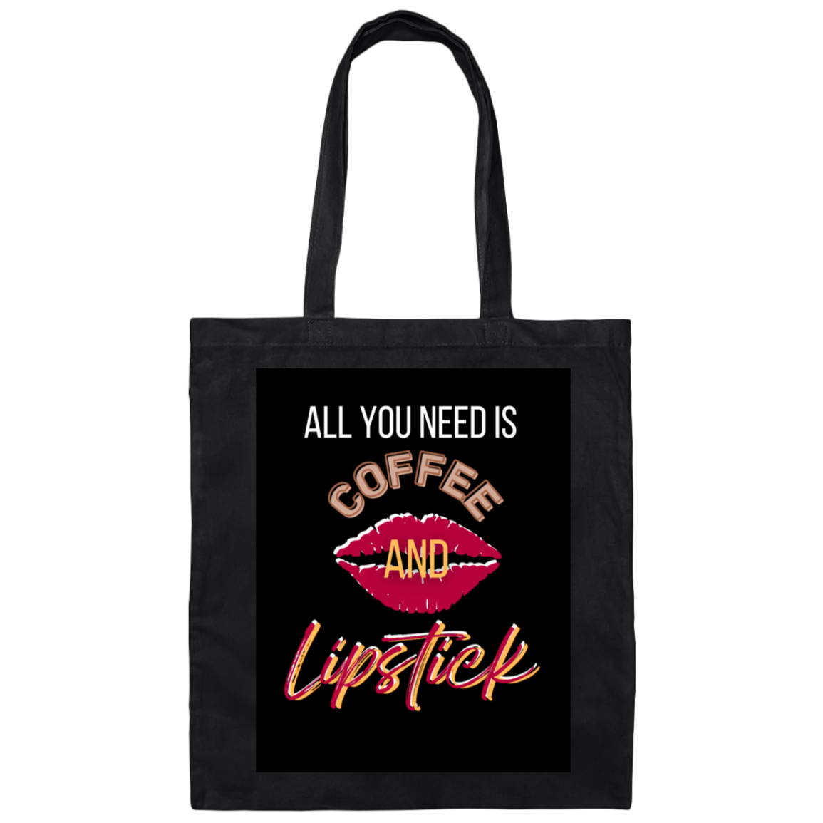 Coffee and Lipstick Black Background Canvas Tote Bag