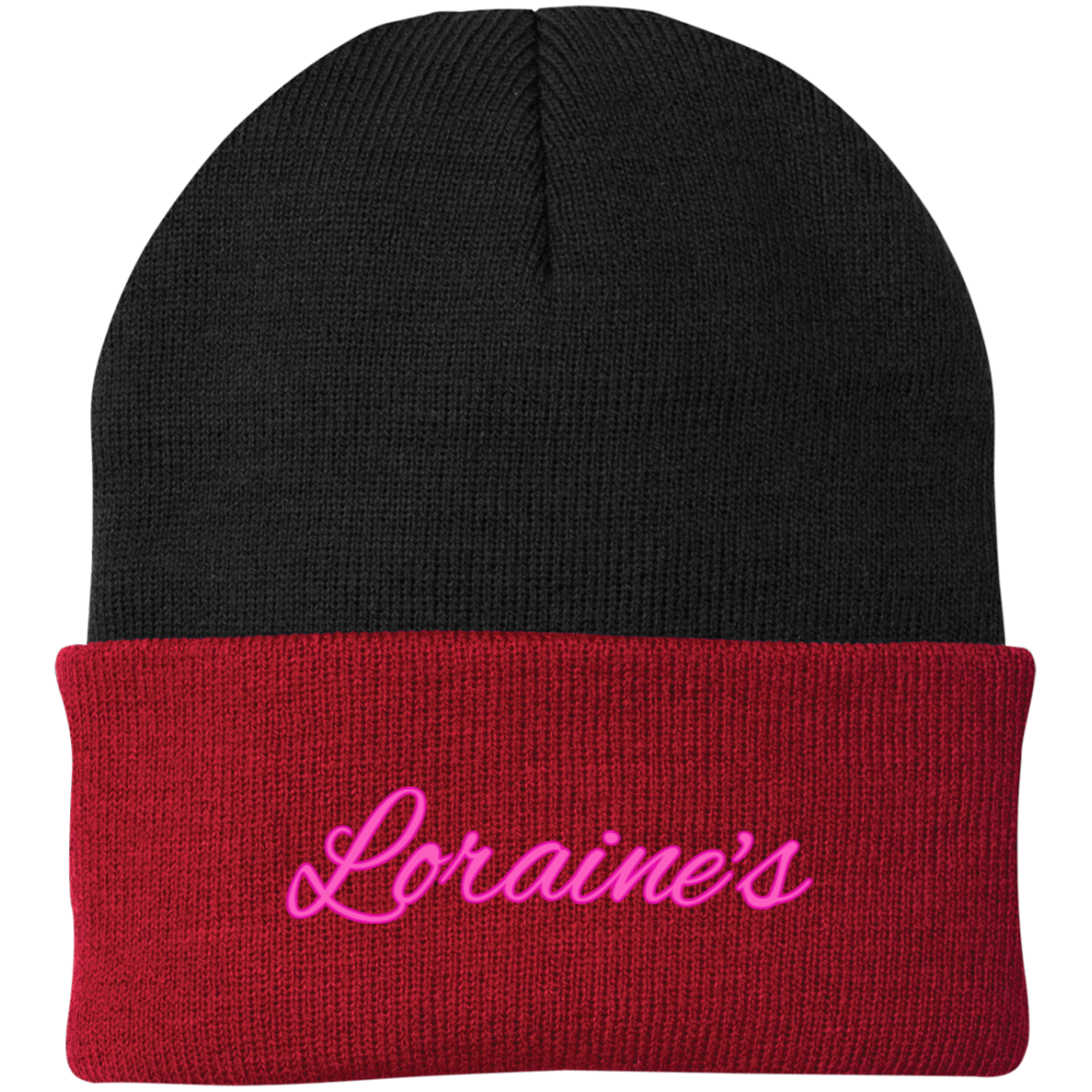 Loraine's Bright Pink Embroidered Knit Cap
