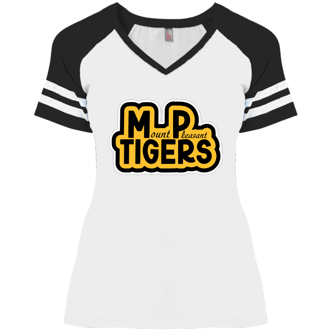 MP Tigers Black & Gold Ladies' Game V-Neck T-Shirt