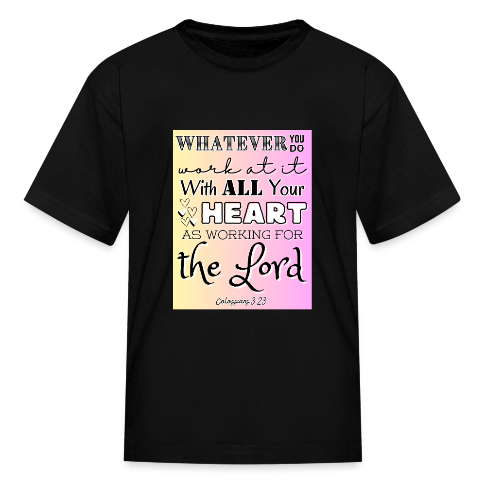 Col 3:23 Gradient Background Kids' T-Shirt - black