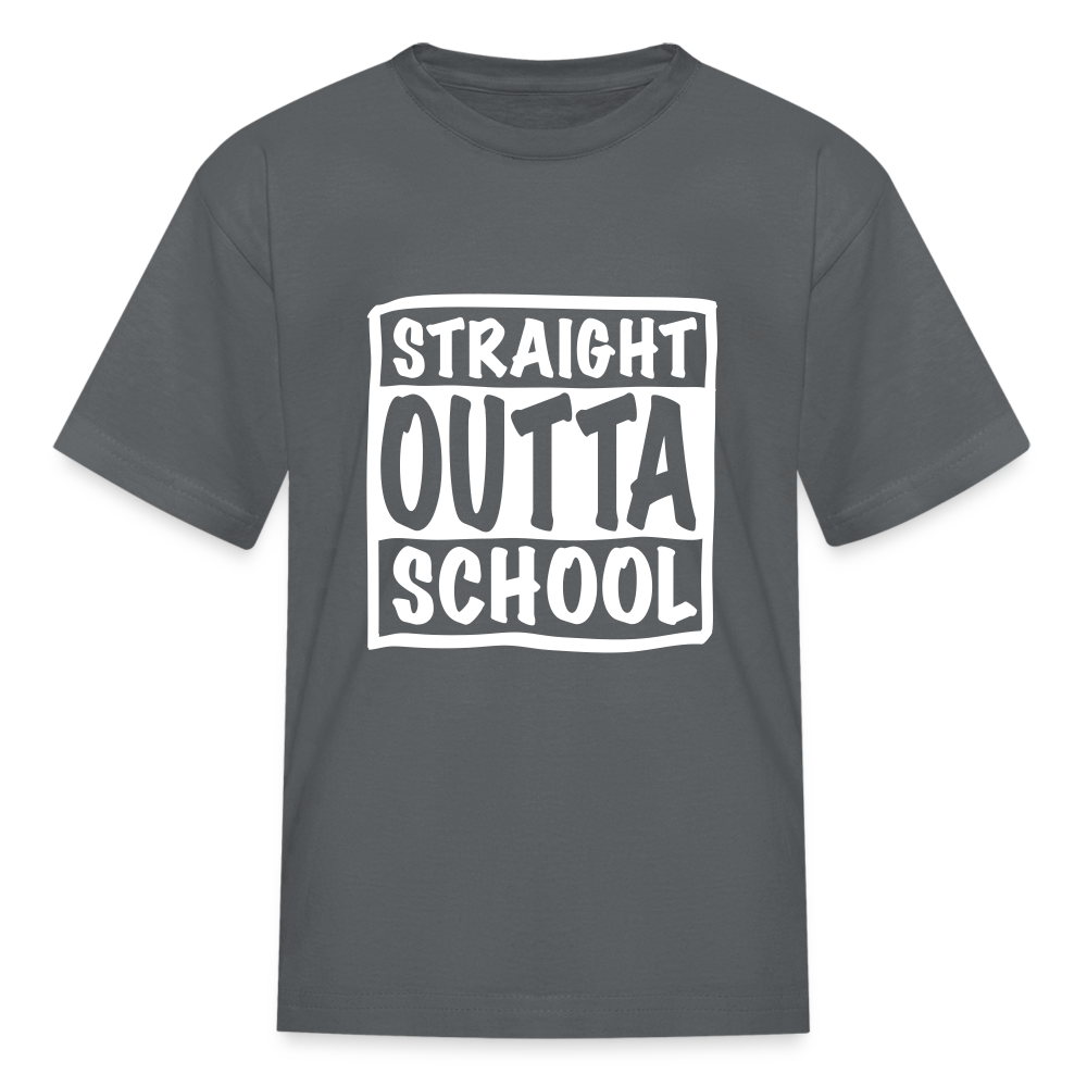Straight outta school white outline Kids' T-Shirt - charcoal