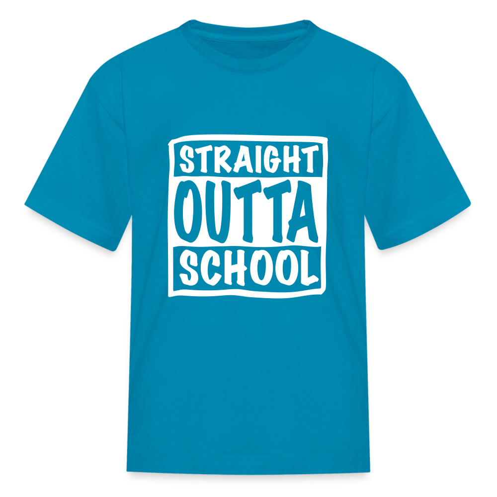 Straight outta school white outline Kids' T-Shirt - turquoise