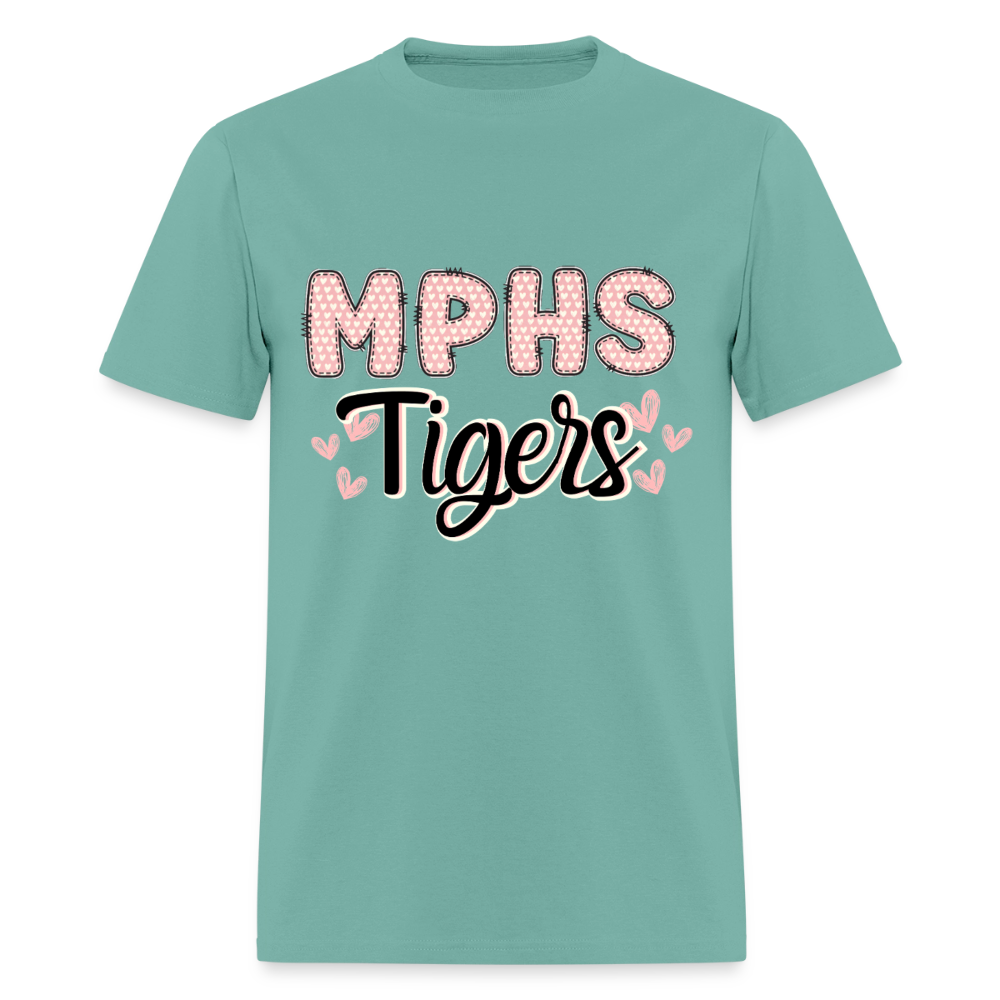 MPHS Tigers Heart Patchwork T-Shirt | GILDAN 5000 - aquatic