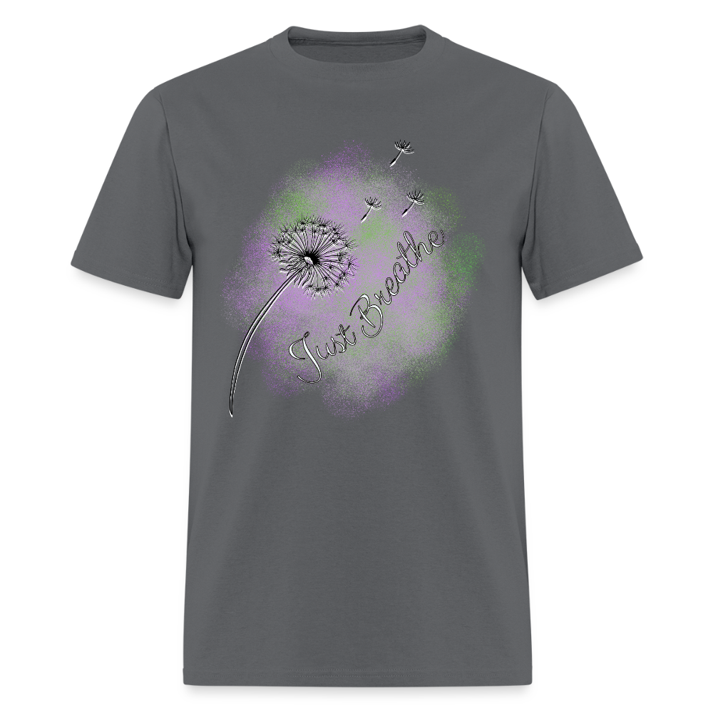 Just Breath Purple and Green T-Shirt | GILDAN 5000 - charcoal
