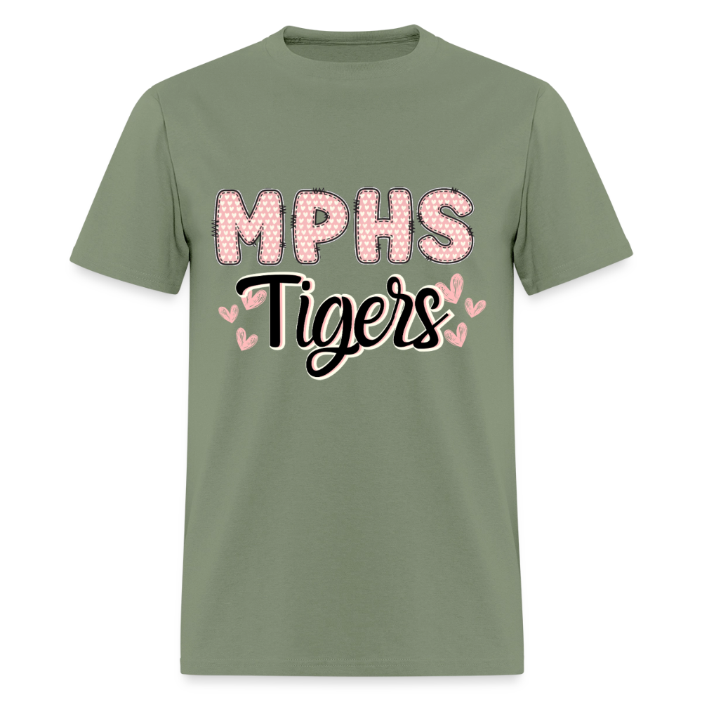MPHS Tigers Heart Patchwork T-Shirt | GILDAN 5000 - military green