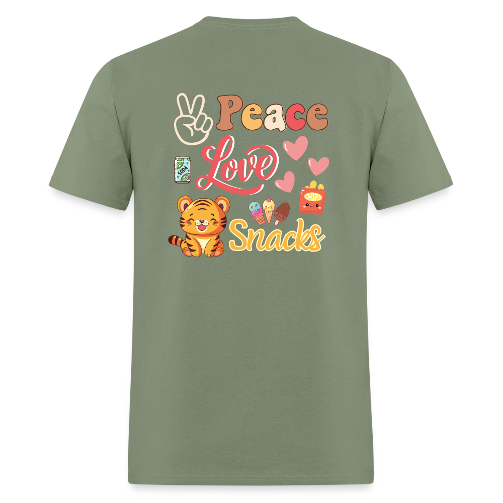 Peace Love Snacks Tigers T-Shirt | GILDAN 5000 - military green