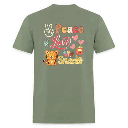 Peace Love Snacks Tigers T-Shirt | GILDAN 5000 - military green