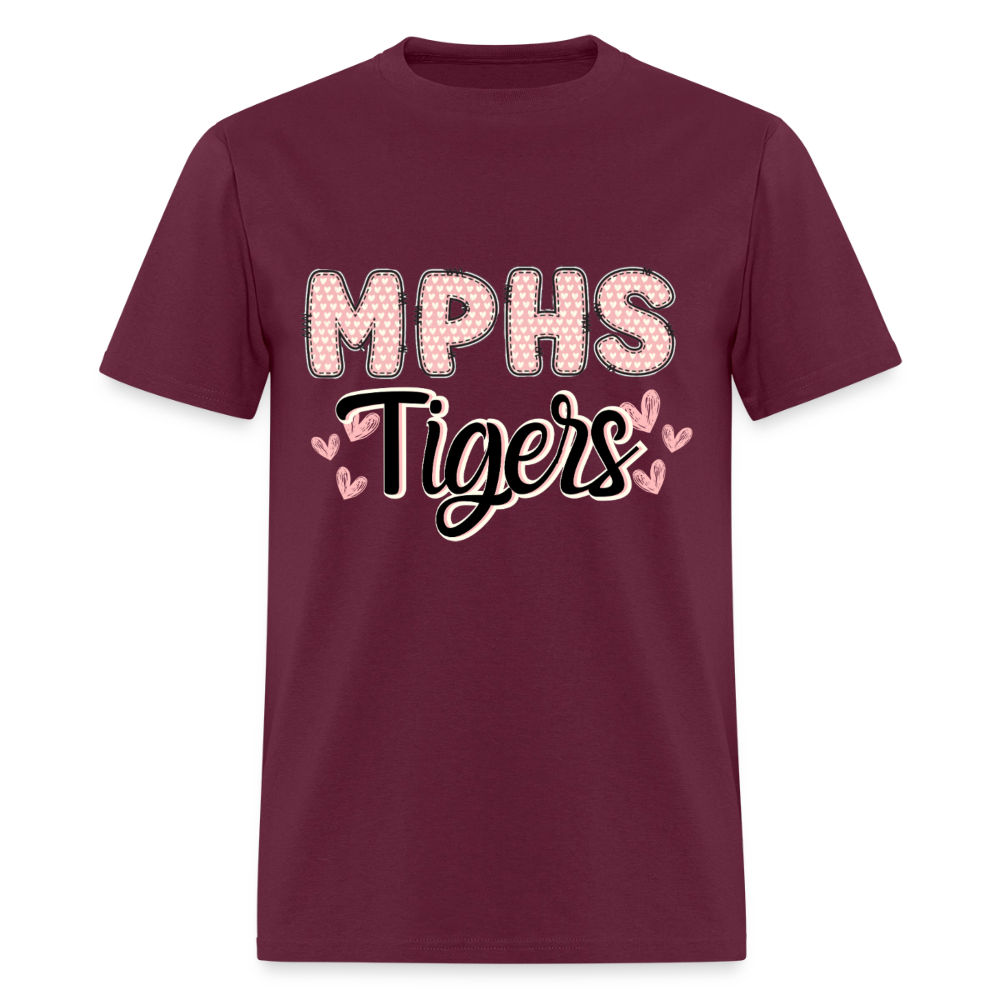 MPHS Tigers Heart Patchwork T-Shirt | GILDAN 5000 - burgundy
