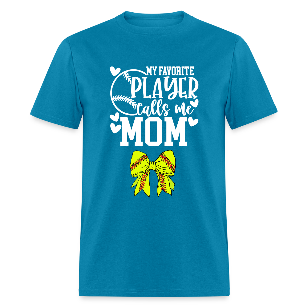 Fav Player Calls Me Mom Softball Bow Classic T-Shirt - turquoise