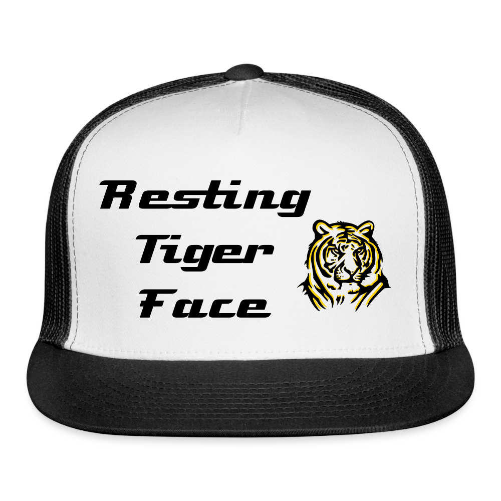 Resting Tiger Face 2 Trucker Hat - white/black