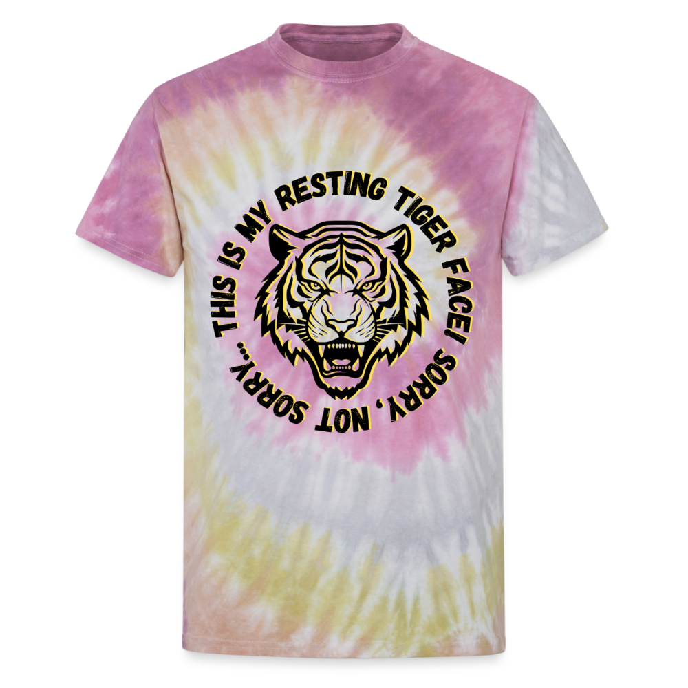 Resting Tiger Face Unisex Tie Dye T-Shirt - Desert Rose
