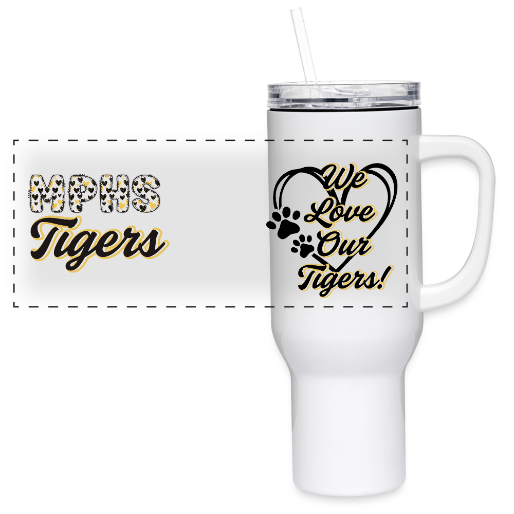 MPHS Black & Gold Love/ We Love Our Tigers 40 oz Travel Tumbler - white