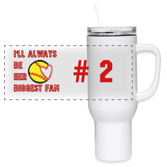 Her Biggest Fan Softball 40 oz Travel Tumbler - white