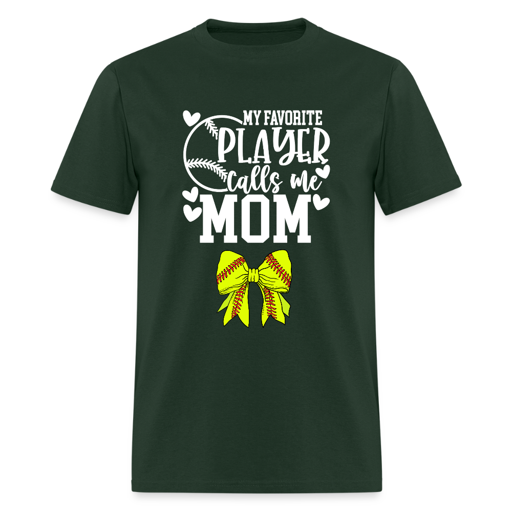 Fav Player Calls Me Mom Softball Bow Classic T-Shirt - forest green