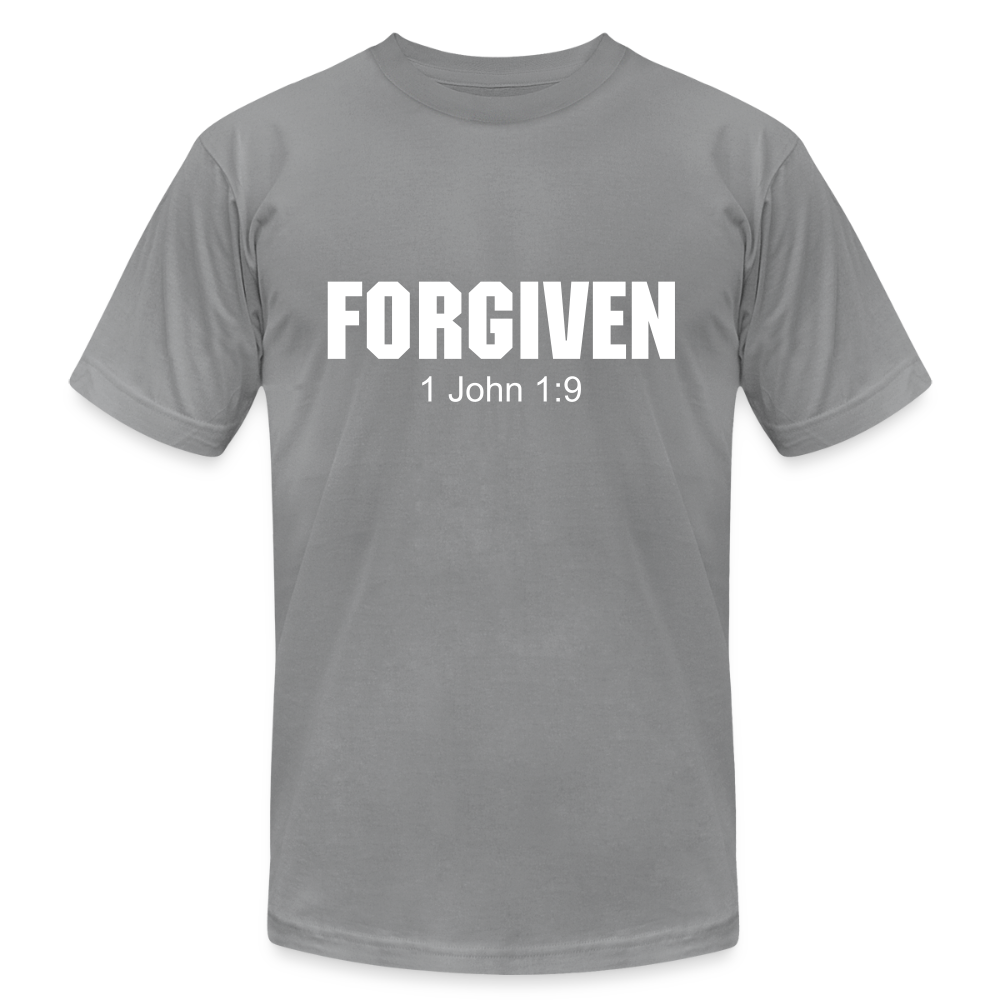 Forgiven 1 John 1:9 Unisex Jersey T-Shirt by Bella + Canvas - slate