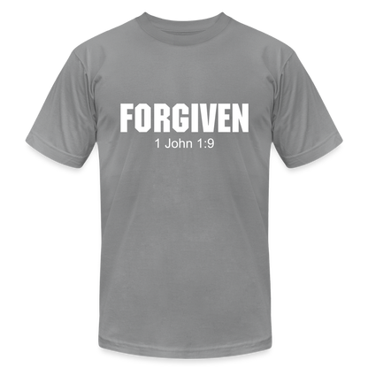 Forgiven 1 John 1:9 Unisex Jersey T-Shirt by Bella + Canvas - slate