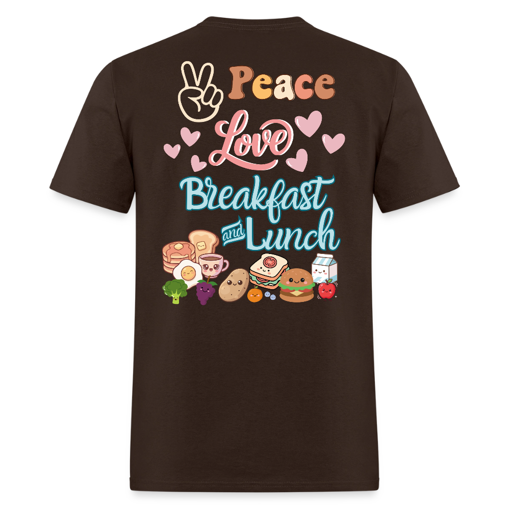Customizable Peace Love Breakfast & Lunch T-Shirt | GILDAN 5000 - brown
