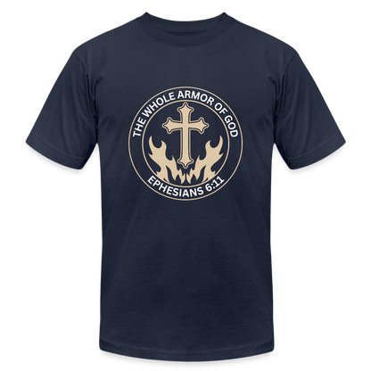 Ephesians 6:11 Unisex Jersey T-Shirt by Bella + Canvas - navy