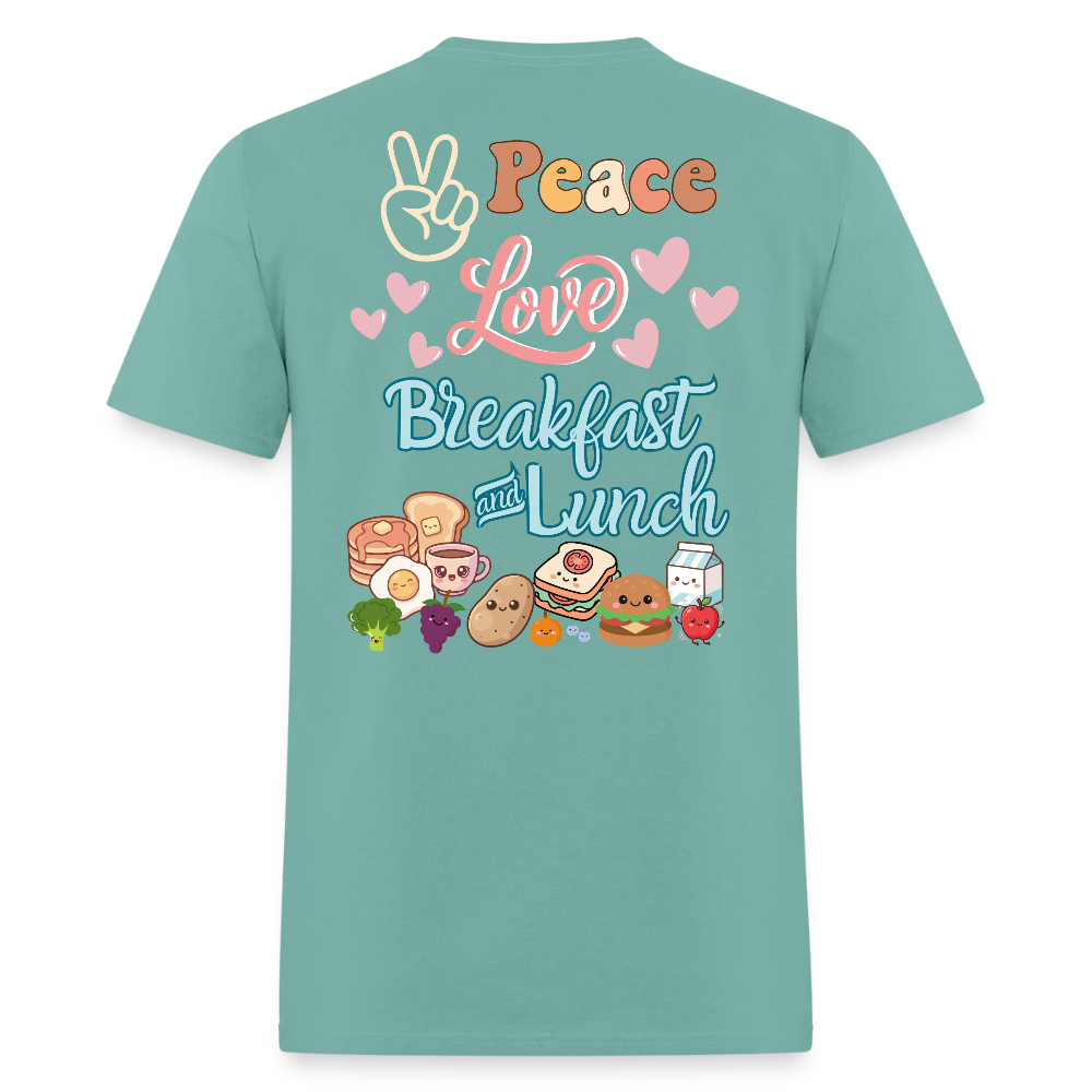 Customizable Peace Love Breakfast & Lunch T-Shirt | GILDAN 5000 - aquatic