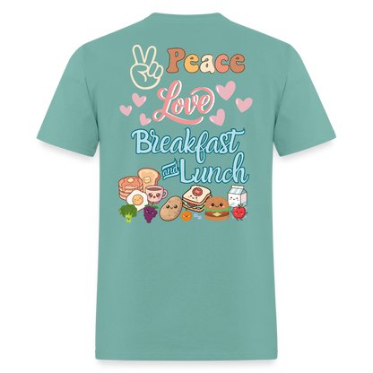 Customizable Peace Love Breakfast & Lunch T-Shirt | GILDAN 5000 - aquatic