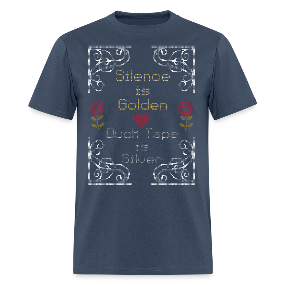 Silence is Golden Cross Stitch T-Shirt | GILDAN 5000 -  blue dusk