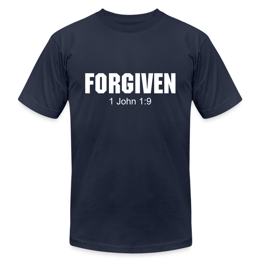 Forgiven 1 John 1:9 Unisex Jersey T-Shirt by Bella + Canvas - navy
