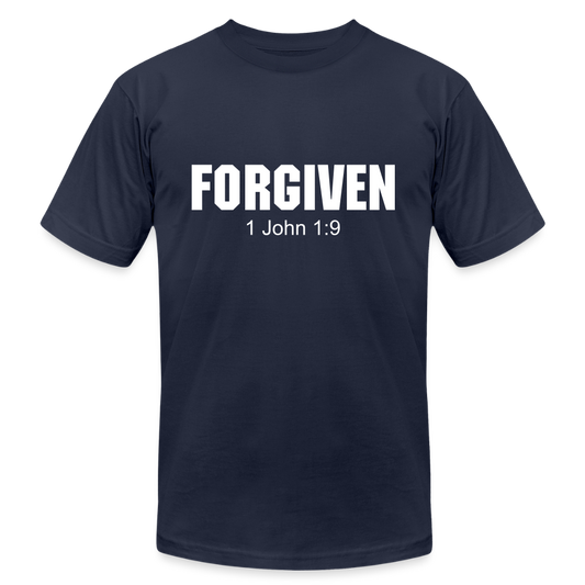Forgiven 1 John 1:9 Unisex Jersey T-Shirt by Bella + Canvas - navy