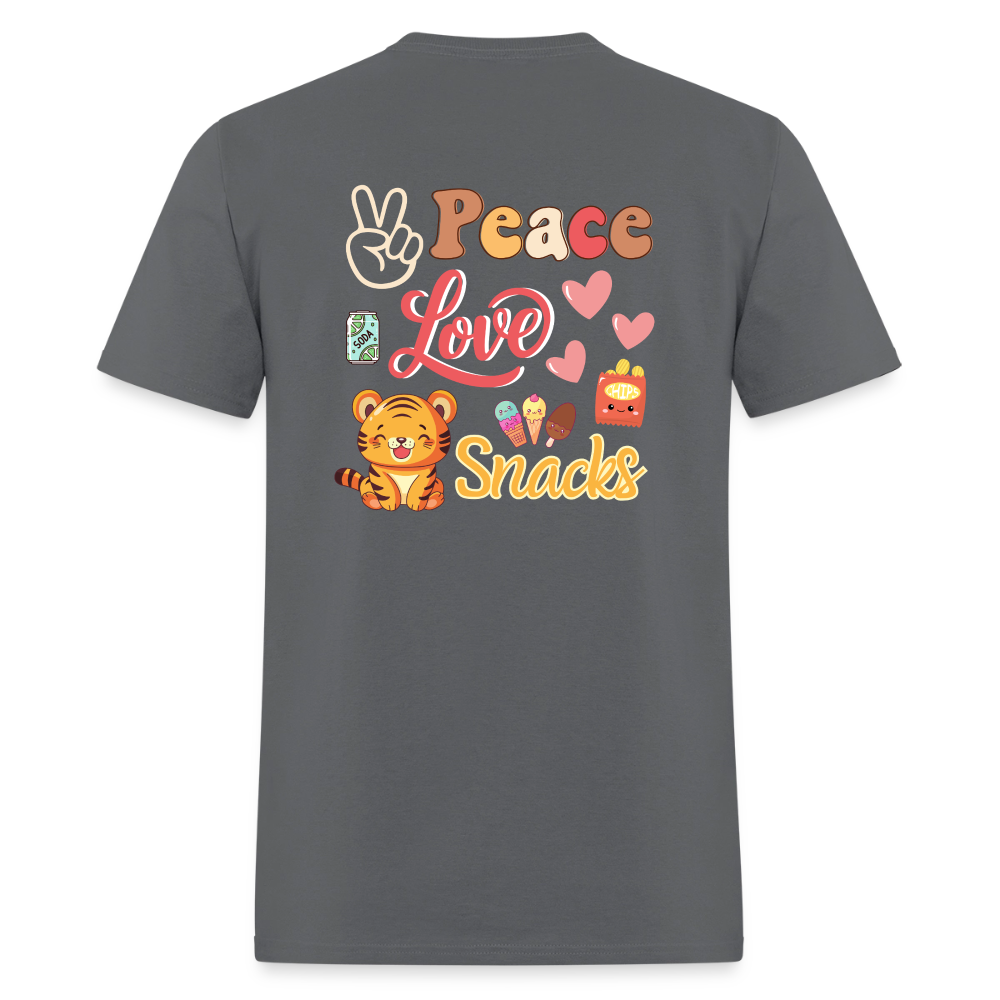 Peace Love Snacks Tigers T-Shirt | GILDAN 5000 - charcoal