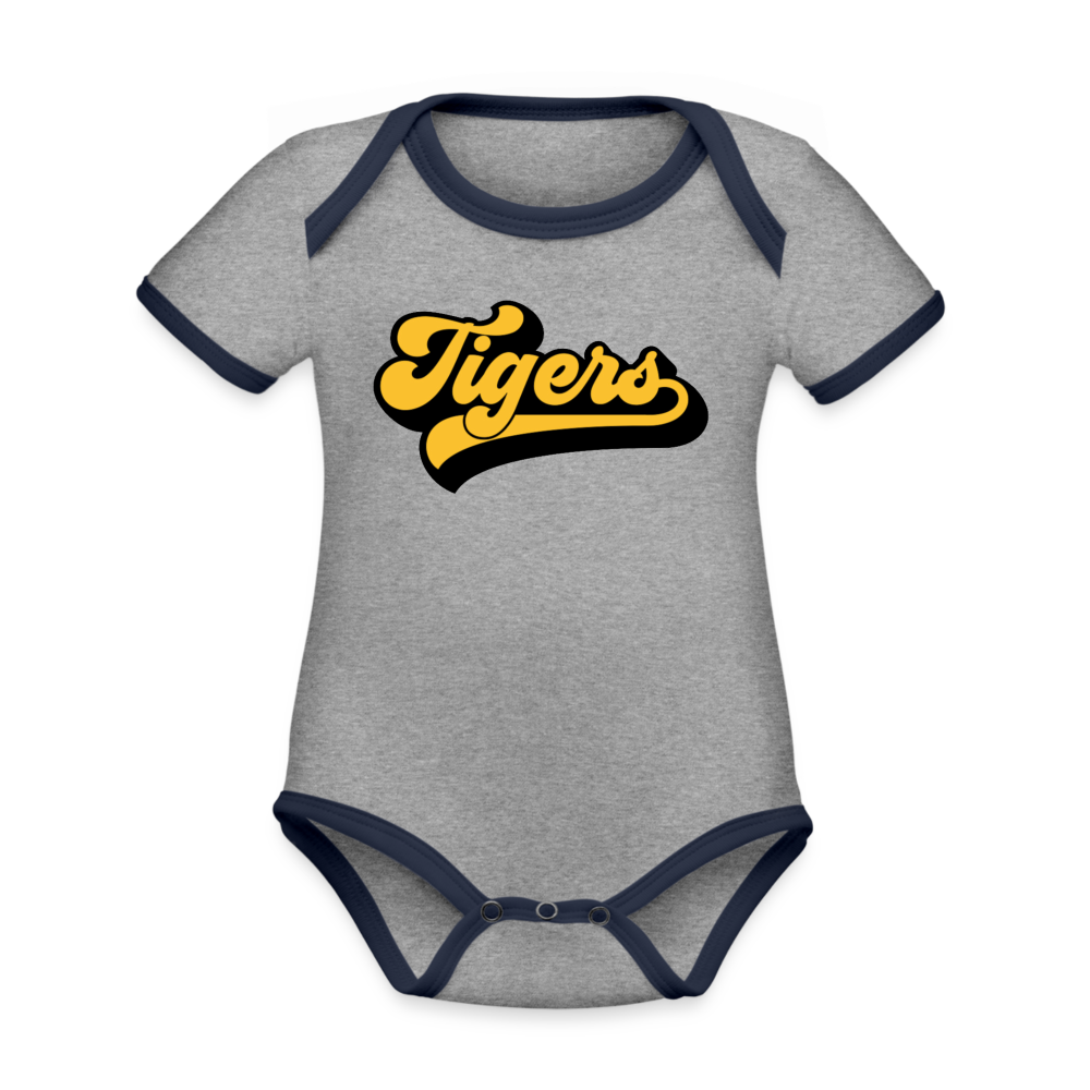 Tigers Organic Contrast Short Sleeve Baby Bodysuit - heather gray/navy