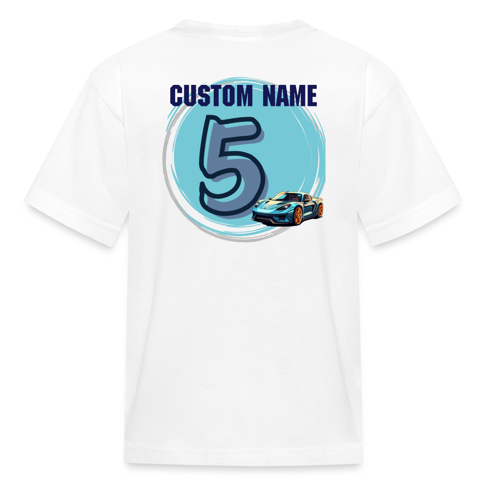 Birthday Boy Custom 5 Car Kids' T-Shirt - white