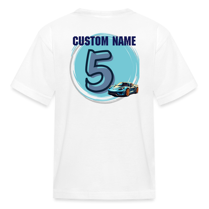 Birthday Boy Custom 5 Car Kids' T-Shirt - white