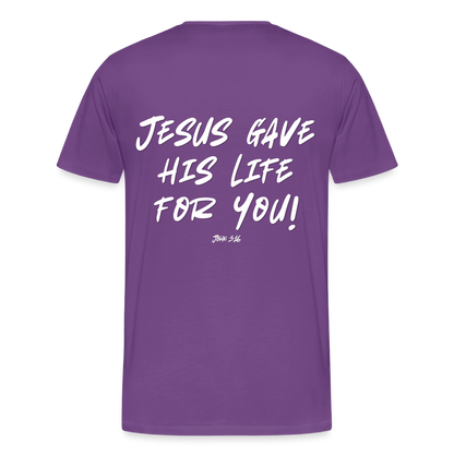 Jesus Gave His Life for Me and You! Premium Adult T-Shirt - purple