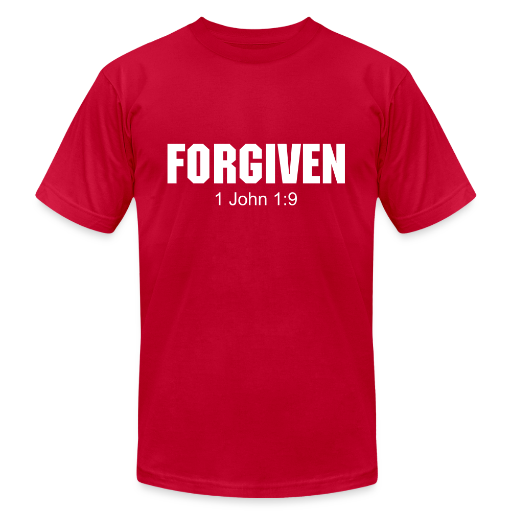 Forgiven 1 John 1:9 Unisex Jersey T-Shirt by Bella + Canvas - red