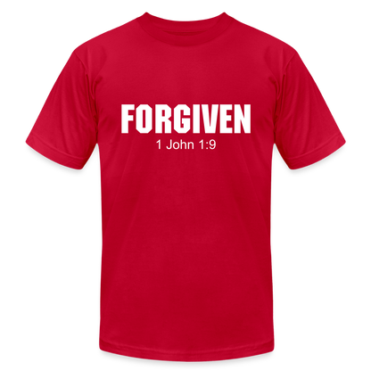 Forgiven 1 John 1:9 Unisex Jersey T-Shirt by Bella + Canvas - red