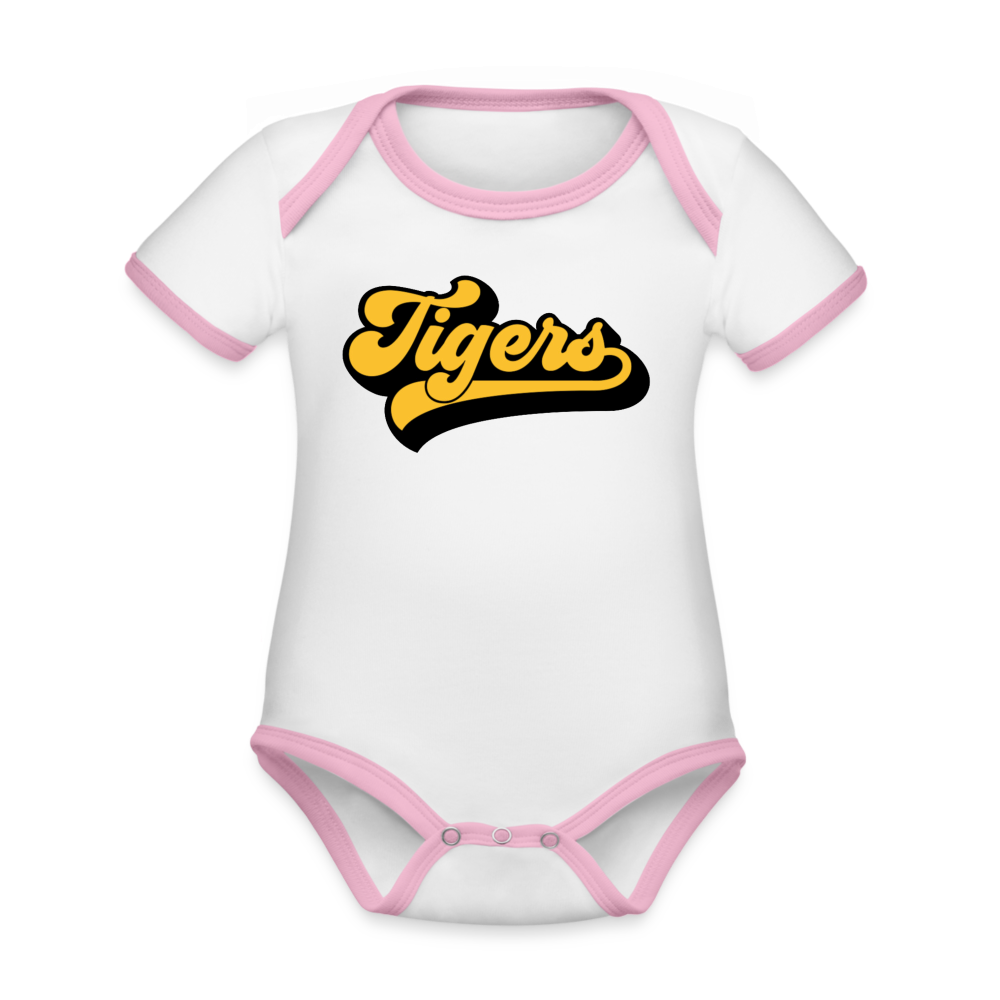 Tigers Organic Contrast Short Sleeve Baby Bodysuit - white/pink