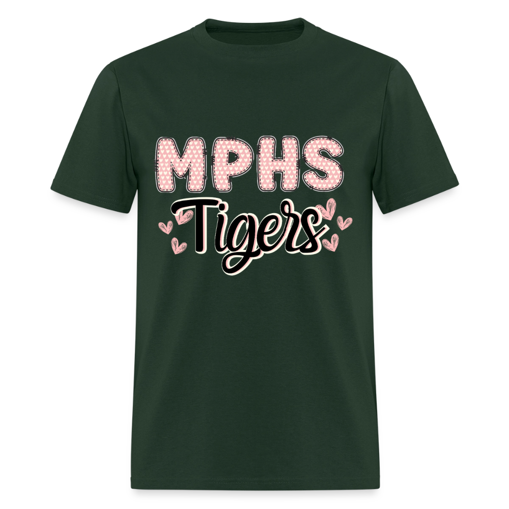 MPHS Tigers Heart Patchwork T-Shirt | GILDAN 5000 - forest green