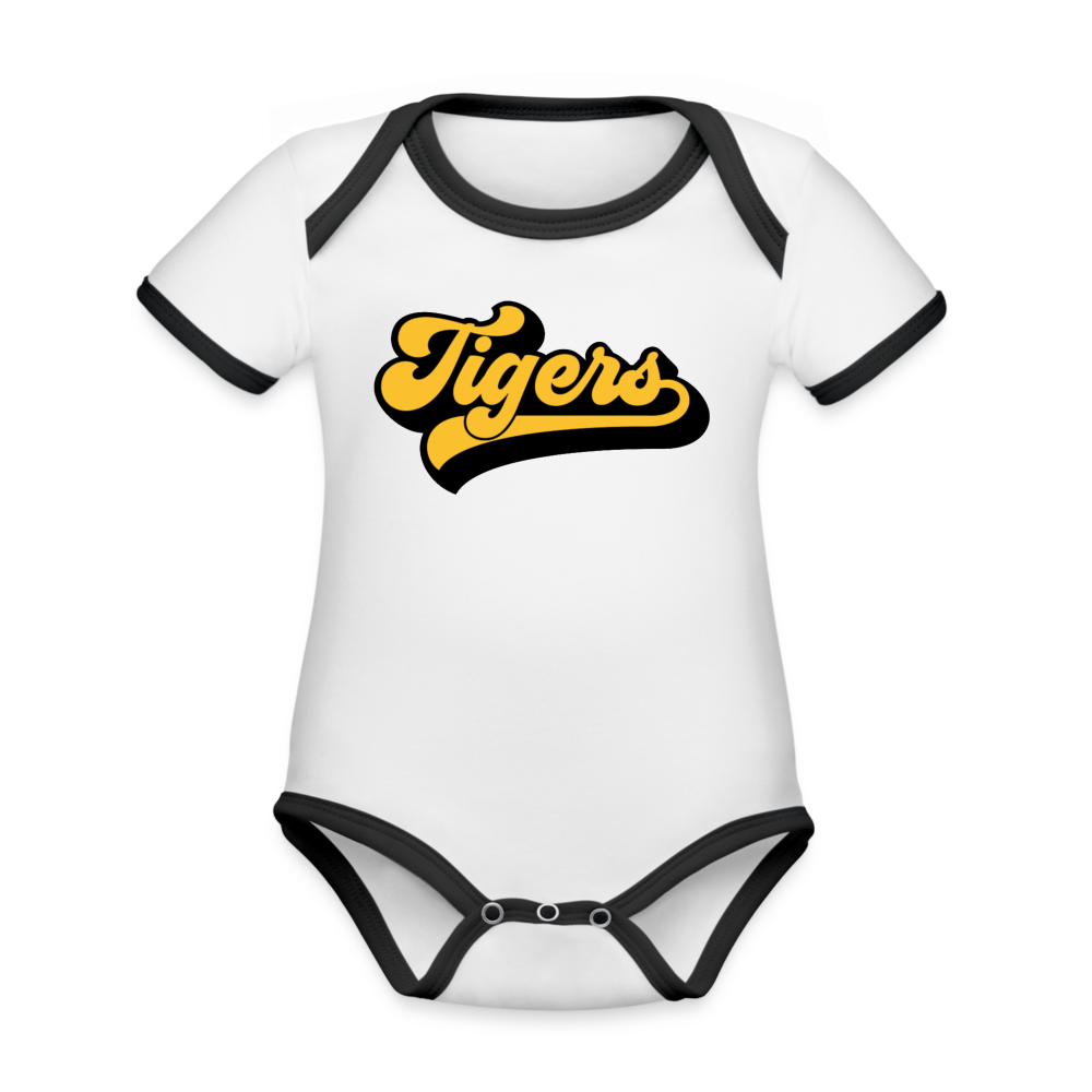 Tigers Organic Contrast Short Sleeve Baby Bodysuit - white/black